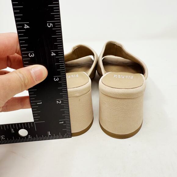 Eileen Fisher 5.5 Cream Lino Leather Fala Block Heel Sandals Slip On V Shape - Picture 8 of 10
